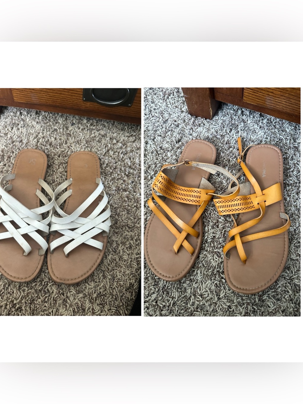 2 pair Women’s Strappy Flat Sandals - White and Mustard